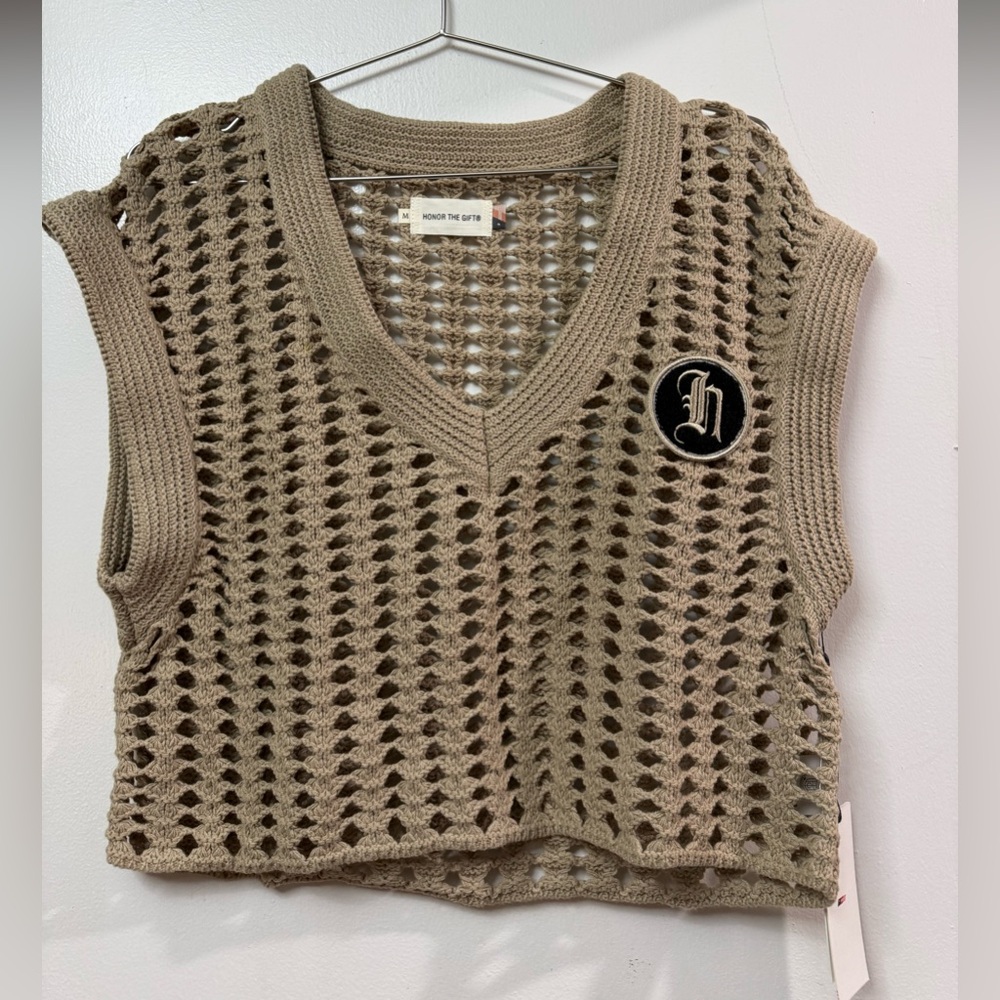 Hollow The Label Tan Crochet Women Top